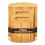 Bamboo Cutting Board Set of 4 - Kitchen Chopping Boards with Juice Groove for Meat, Cheese and Vegetables - Large Natural Wood Butcher Block, Cheese Board & Charcuterie Board