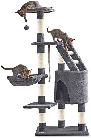 FiNeWaY 120cm Large Cat Tree Scratcher Scratching Kitten Climb Post Sisal Toy Activity With Ladder
