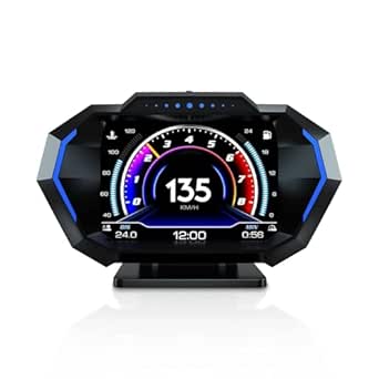 Cars Heads Up Display, OBD2+GPS+Slope Meter Mode, Multi-language Display, Changeable MPH and KM/H Units of Speedometer for All Cars