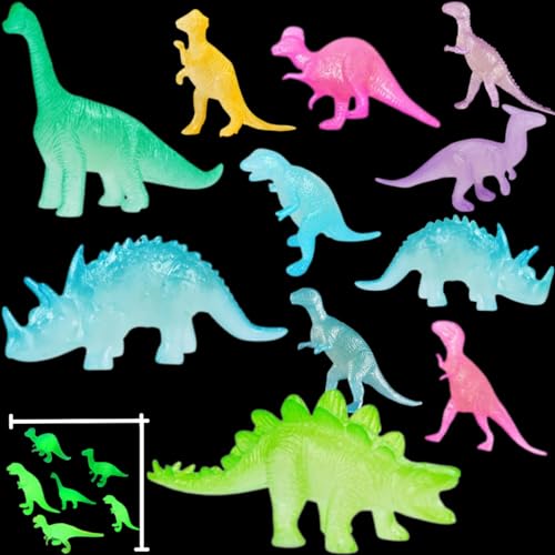 Image of DURAZO Glow in Dark Dinosaur Toys, 11 Pieces Multi-Coloured Set, Party Favours and Classroom Prizes for Kids 3+ Years, Multicolour and Multishape Dino Toys