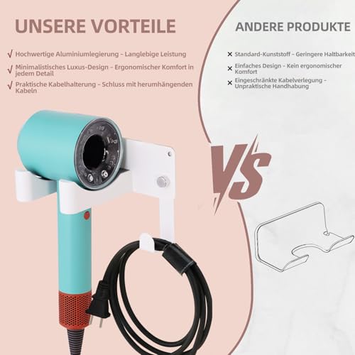 Support de sèche-cheveux sans perçage accessoire rangement mural blanc aluminium