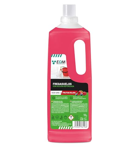 EQM - ECO-202 - Fregasuelos Acción Reforzada con Amonio Cuaternario - 1L - Desengrasante y Desodorizante - Limpieza Profunda - Para Todo Tipo de Suelos - Aroma a Frutos Rojos