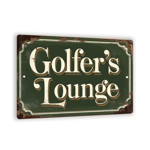 Golfer's Lounge Vintage Metal Sign – Rustic Golf Wall Decor For Home Bar, Clubhouse, Or Man Cave – Green Distressed Golf Sign 8x12