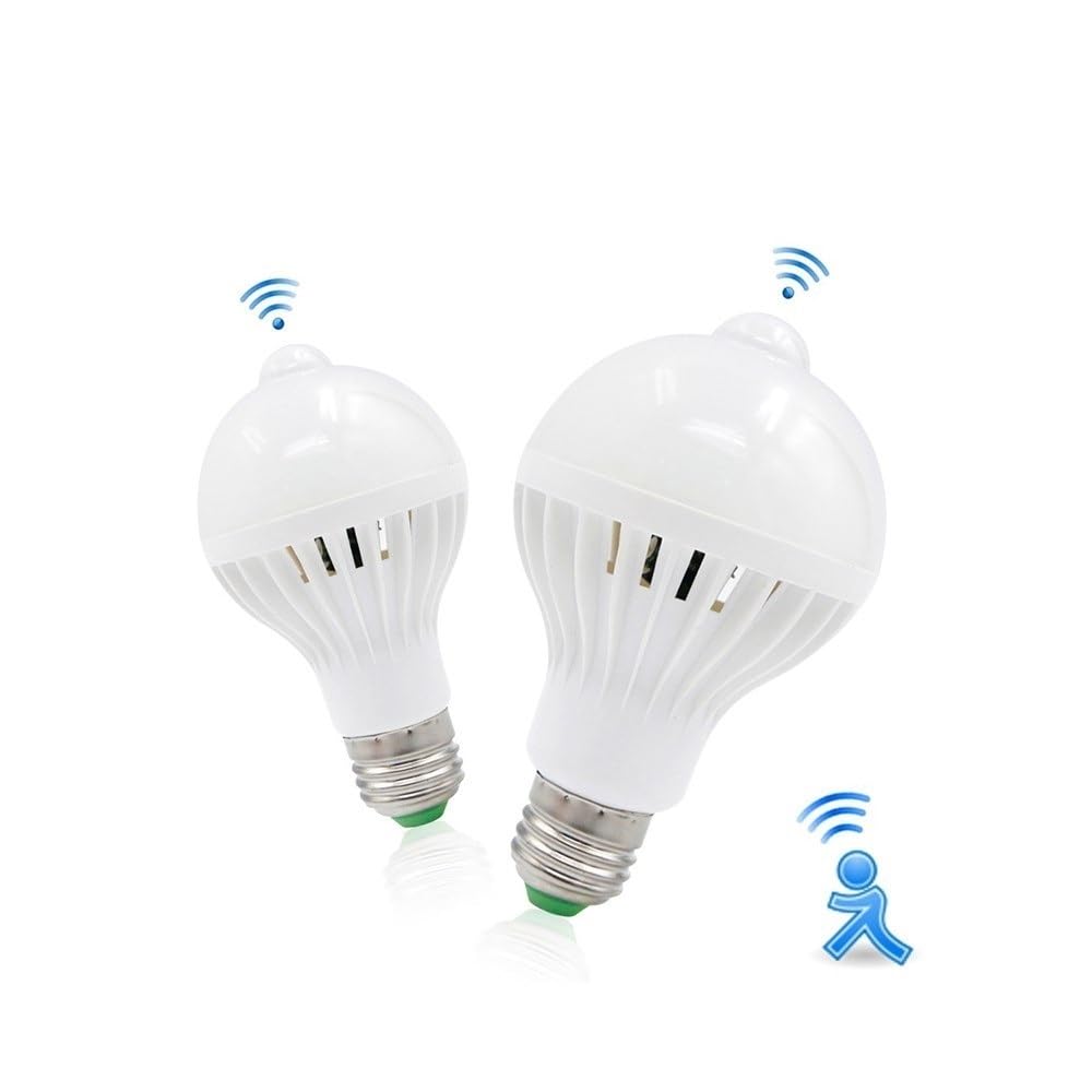fengyan Casa bombillas, Paquete de 10, luz LED con sensor E27 AC220V bombilla nocturna escalera pasillo lámpara con sensor automático Familiar Lámpara(7W PIR Sensor)