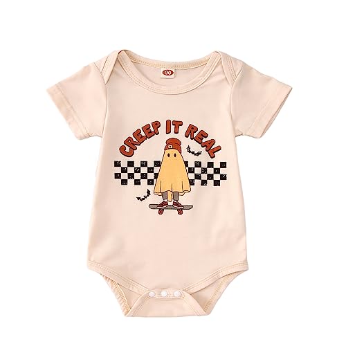 Image of GLIGLITTR Toddler Halloween Shirt Baby Boys Girls Ghost Tshirt Creep It Real Short Sleeve Tee Tops Spooky Season Fall Clothes