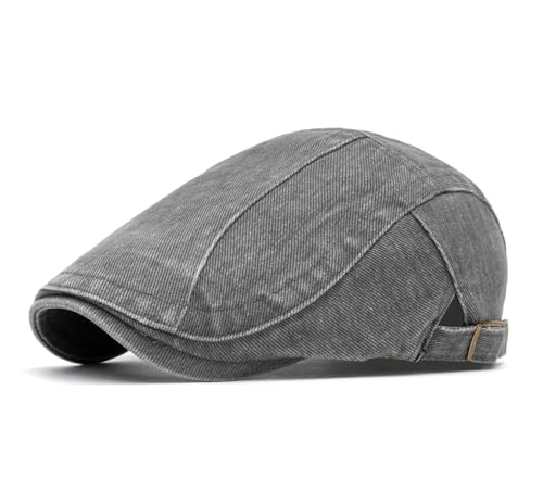 Image of Quanhaigou Unisex Denim Newsboy Hats Flat Ivy Gatsby Cabbie Driving Berets Hat Cotton Dad Cap for Men Women