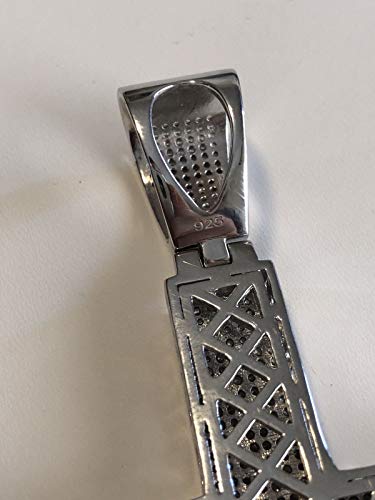 Harlembling Solid 925 Sterling Silver Iced Out Cross Pendant - Men's - Large 2X4 44 Grams - Fits Up To 14Mm Chains! (Silver (Unplated)) #TOP4