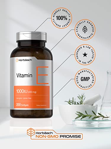 Vitamin E 1000 Iu Softgel Capsules | 200 Count | Non-Gmo, Gluten Free, Preservative Free | Vitamin E Oil | By Horbaach #TOP4