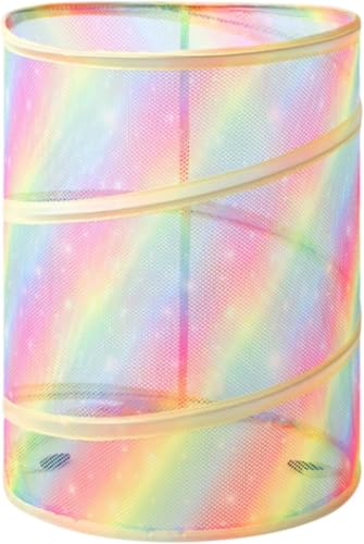 Rainbow Color Collapsible Mesh Laundry Basket, 1Pc Rainbow Color Foldable Mesh Pop Up Hamper, Pop Up Laundry Hamper Storage Basket