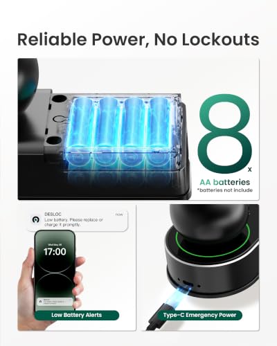Image of DESLOC D212 Fingerprint Door Knob Lock, Built in WiFi, 8-Month Battery