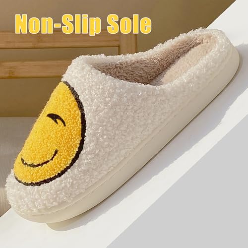 Image of Smile Face Slippers for Women and Men, Retro Comfy Warm Soft Fuzzy Plush Slip-On House Shoes Funny Cute Happy Smile Home Winter Warmies Pillow Cloud Memory Foam Fluffy Slipper for Indoor & Outdoor