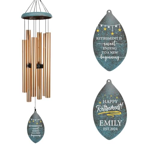 Image of ASTARIN Personalized Happy Retirement Gift, Retirement Wind Chimes for Women Men, 35 inch Large Deep Tone Wind Chime Retire Gifts for Teacher Co-Workers Boss Husband Friends Parents