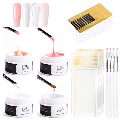 DAGEDA 4 Colour Builder Gel Nail Kitï¼ŒNail Extension Set with 4 PC Brush and Silk Fiberglass, Nail Strengthen Nail Art Manicure Set for Beginners