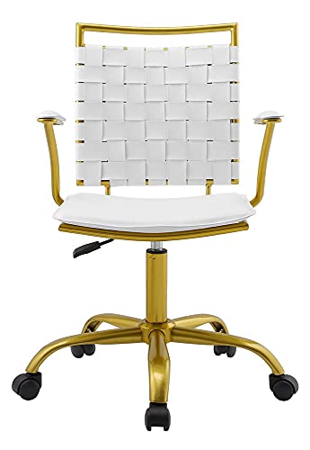 Modway Fuse Webbed Back Faux Leather And Gold Metal Adjustable Office Chair In White #TOP3