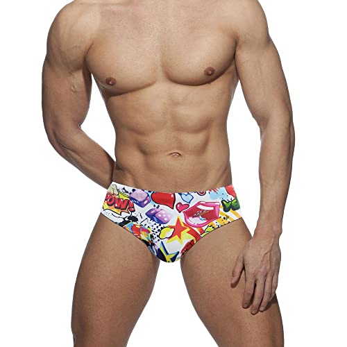 Mens Swimsuit Briefs Padded Push-Up Swimwear Carton Sexy Fashion Swimming Bikini Board Beach Surfing Swim (Tag XL (US L), White)