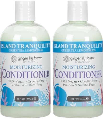 Image of Ginger Lily Farms Botanicals Moisturizing Conditioner for Dry Hair, Island Tranquility, 100% Vegan & Cruelty-Free, Green Tea Lemongrass Scent, 12 Fl Oz (Pack of 2)