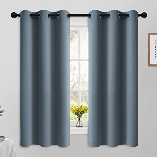 Yakamok 63 Inch Length Blackout Curtains for Bedroom, Room Darkening Thermal Insulated Solid Grommet Panels for Living Room(42Wx63L, Stone Blue, 2 Panels)