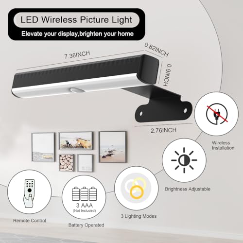 2 PACOTES Luz de parede LED operada por bateria para pinturas, luz de moldura regulável sem fio com