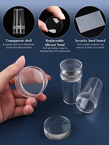 EBANKU 3PCS Clear Nail Stamper Silicone Jelly Stampers with 4PCS Scrapers and 3PCS Silicone Replace Nail Art Stamper Heads for Manicure Tools