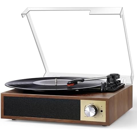 VOKSUN Bluetooth Vinyl Turntable with Speakers Cover