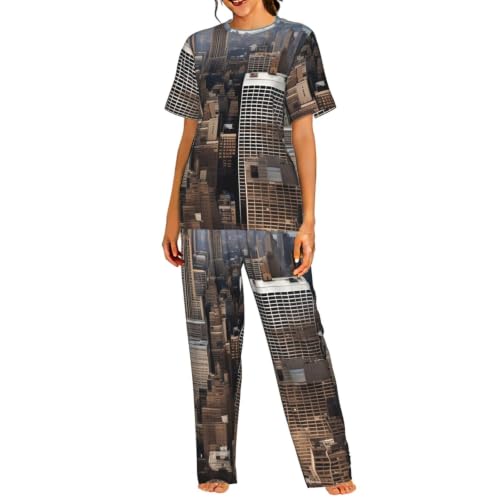 Vêtement de nuit doux imprimé mode urbaine ensemble pyjama fluide