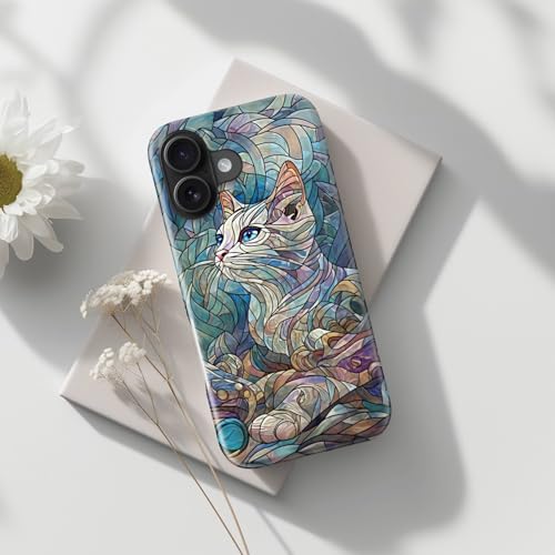 Image of Goodon for iPhone 16 Plus Case Cute - Wireless Charging Compatible - Dual-Layer Hard Shell + Silicone Cover - Protective Phone Case with Trendy Designs for Women - an Abstract Ragdoll Cat