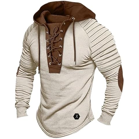 𝐁𝐥𝐚𝐜𝐤 Friday Deals 2024,Mens Shirts Men's Hoodies Shirt Vintage Medieval Hooded Lace Up Tops Casual Long Pleated Sleeve Patchwork Tops Daddy Shirt Girl Dad Shirt for Men Cover
