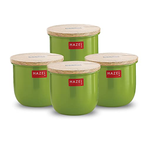 Image of HAZEL Airtight Container for Kitchen | Tea Coffee Sugar Containers |Food Grade Storage Box For Kitchen with Wooden Lid, Set of 4, 700 ML, Green
