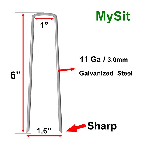 Mysit 6" Galvanized Landscape Staples Garden Stakes Pins 100 Pack, Heavy-Duty 11 Gauge Garden Staples Anti-Rust Fence Stakes For Anchoring Weed Barrier Fabric Irrigation Tubing Soaker Hose #TOP3
