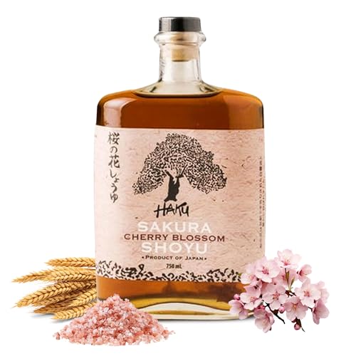 HAKU Sakura Cherry Blossom Shoyu Soy Sauce (750 ml) - Handmade Japanese Barrel Aged Light Soy Sauce - Gourmet Umami Sauce for Dip Sauce, Marinade, Sushi, Meat, Stir Fry, Rice & Asian Cuisines