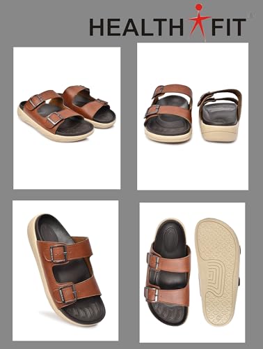 Image of HEALTH FIT Extra Soft Premium Classic Cushion Sliders /with Adjustable Buckle Strap & Light Weight Anti-SkidWaterproof Luxurious Slippers for Men's HF120