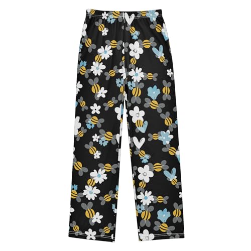 Honey Bee Florals Boys Long Pants Soft Trousers Elastic Waist Kids Lounge Bottoms with Pockets S-XL