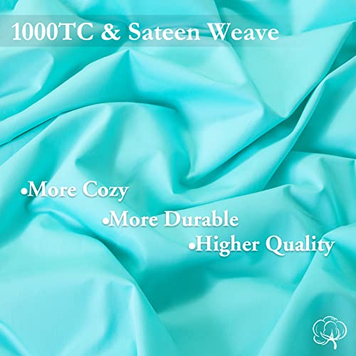 Lbro2M 100% Egyptian Cotton 1000 Thread Count Full Size Sheets Set,Bed Sheet 4 Piece Sets,16 Inches Deep Pocket,Bedding Super Soft Breathable,Sateen Weave Long Staple,All Season,Lake Green #TOP3