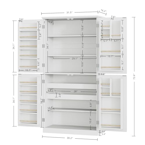 image for IRONCK Kitchen Pantry Storage Cabinet 72.8