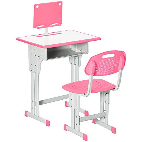 HOMCOM Juego de Escritorio y Silla para Niños de 6-12 Años Pupitre Infantil Altura Ajustable con 1 Cajón 1 Ranura para...
