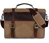 Waxed Canvas Laptop Computer Bag Satchel Messenger Bag Briefcase Bookbag for men and women YL-03 (Kakhi)