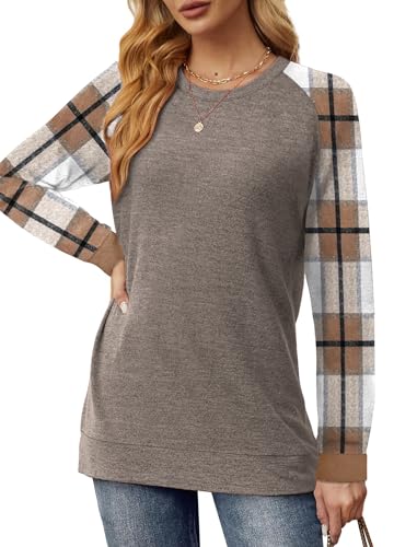 Image of Saloogoe Tunic Sweatshirts for Women Crewneck Lightweight Sweaters Raglan Long Sleeve Shirts Fall Fashion Tops 2026