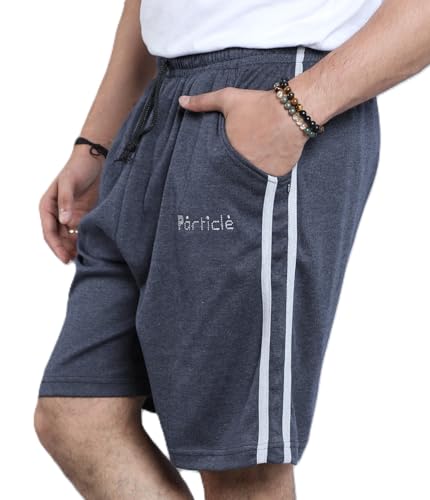 Image of Particle Men's Plus Size & Big Size Cotton Bermuda Shorts | 230 GSM Ribbed Fabric | Half Pants with Double Side Stripes (Waist 36-52 Inch) | Round Pocket