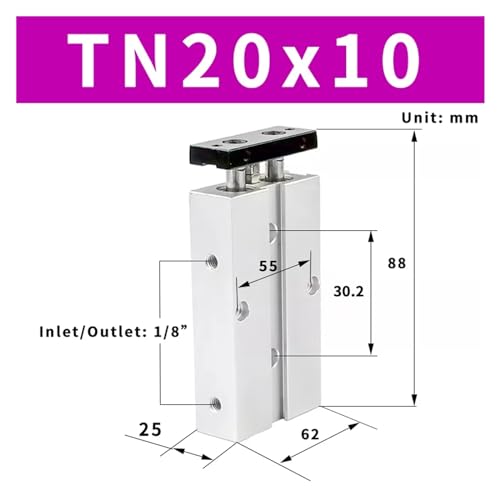 Cilindro compacto de doble efecto TN20x10-S con 20 mm de diámetro 3