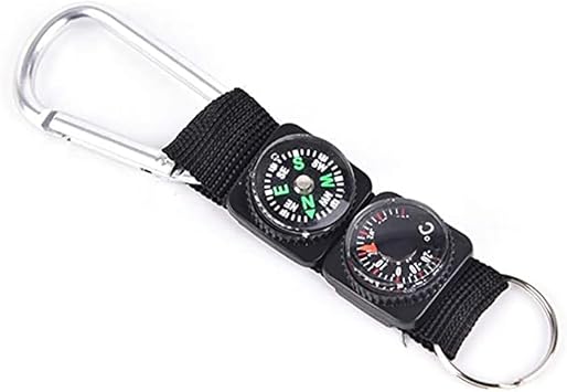 Compass Keychain | 3 in 1 Carabiner Compass Thermometer Hook - Multi-functional Small Survival Tool for Portable Key Carabiner Auto Decoration Daily Useful Gear Outdoor Outdoor Hiking Backpacking