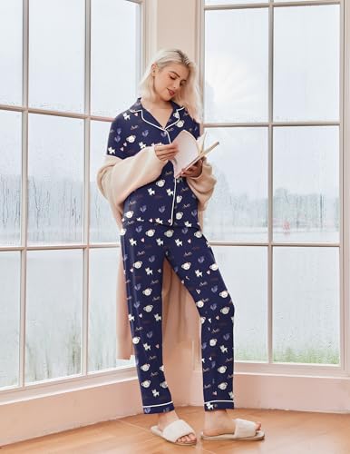 Image of Ekouaer Pajamas Women's Long Sleeve Sleepwear Soft Button Down Loungewear Pjs Lounge Set Nightwear XS-XXL
