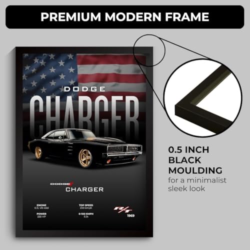 Image of Dodge Charger Poster | Framed 1969 Charger R /T A4 Sized (31 x 23 cm) | Dodge Muscle Poster for Wall, Gift for Boys, American Muscle Car Frames | Car Posters for Wall, Bedroom, Hostel, Study Area (F 028)