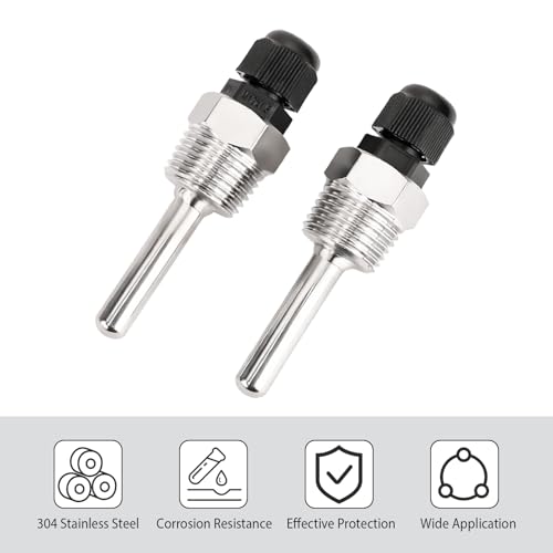 2 Stück Edelstahl Tauchhülsen, G 1/2 Zoll Gewinde für Temperatursensor, Edelstahl Tauchschutzrohre für Thermoelemente, 8 x 30mm Tauchhülsen, Schutzrohr für Temperaturfühler (G1/2 Zoll, 8 * 30mm*2)