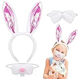 KIT KIT DE COSTUME DE LAPIN BLANC: Vous recevrez un ensemble d'accessoires de costume de lapin comprenant 1 bandeau oreilles de lapin, 1 nez de lapin et 1 nœud papillon blanc. Taille unique pour tous les adultes et enfants, hommes et femmes. Cet ensemble bandeau et nez d'oreilles d'animaux serait un énorme succès auprès des enfants et des adultes lors d'une fête sur le thème des animaux et d'une fête de Pâques.