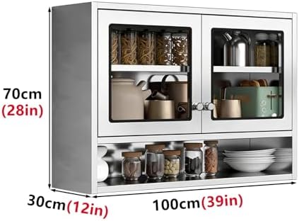 Adjustable Kitchen Wall Cabinet with 3 Tempered Glass Doors, Rustproof & Waterproof Storage Shelves, Space-Saving Organizer for Kitchen & Bathroom (80cm)