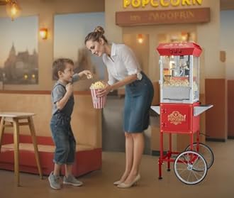 VEVOR Commercial Popcorn Machine, 8 Oz Kettle, 850 W Popcorn Maker on Wheels for 48 Cups per Batch, Theater Style Popper with 3-Switch Control Steel Frame Tempered Glass Doors Cart 1 Scoop 2 Spoons
