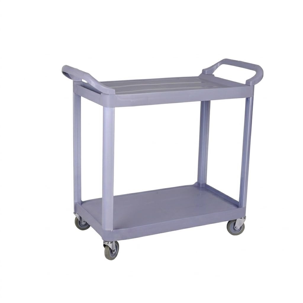 Cuarz Carro Camarera Profesional Gris con 2 Bandejas | Polipropileno Resistente | 4 Ruedas Ø10 cm | Capacidad 100 kg | Ideal para Hostelería, Restaurantes y Catering