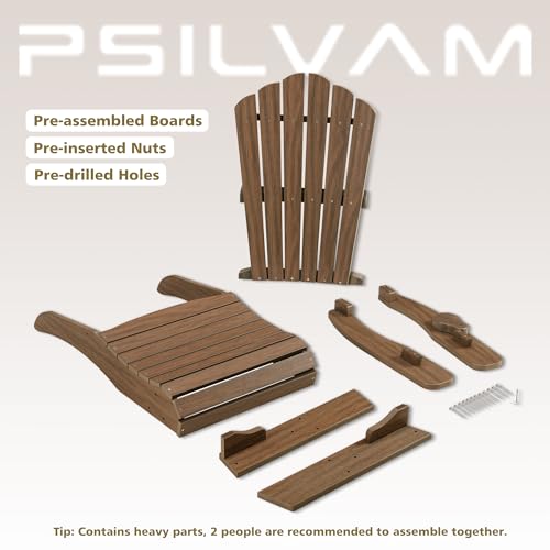 Image of Psilvam Adirondack Chairs Set of 2 with Cup Holder, Light Brown