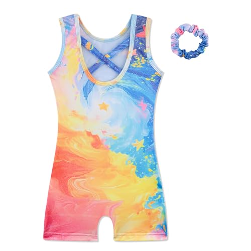 HOZIY Gymnastics Leotards for Girls with Shorts Biketards Dance Tumbling Outfits Matching Scrunchies 1-12 Years Old