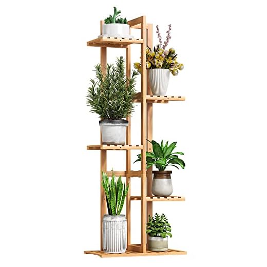 BMOSU Bamboo Plant Stand For Indoor Outdoor Plants Corner Plant Shelf Flower Stands Tall Plant Shelf 6 Potted Holder Shelf Plant Rack Potted Plant Holder Display Rack For Balcony Bedroom Living Room(Natural)